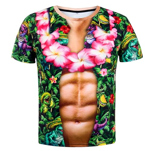 ALISISTER Tshirt Herren Lustig Muskel 3D Druck Coole Pseudomuskeln Männer T-Shirt Party Geschenk Bekleidung M