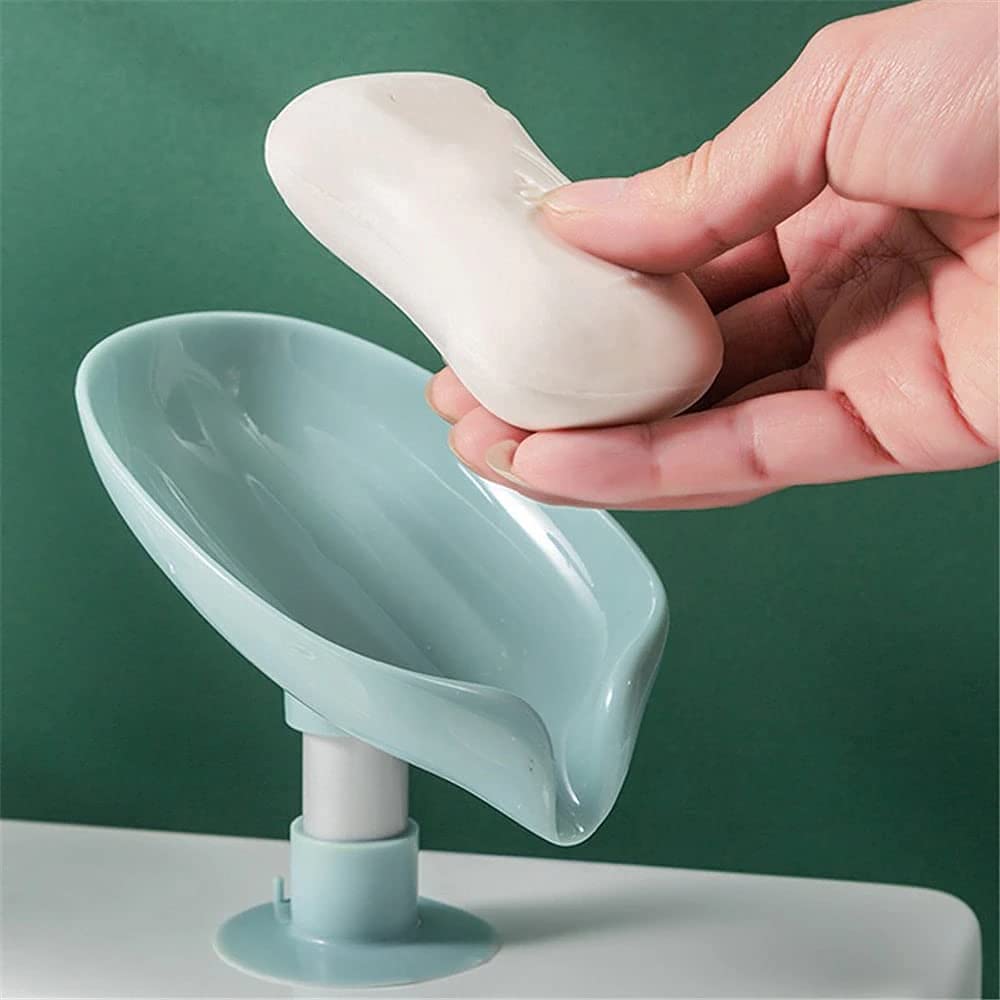 JOY MAKER 2 Pack Soap Holder Leaf-Shape Self Draining Soap Dish Holder, Not Punched Easy Clean Bar Soap Holder, with Suction Cup Soap Dish Suitable for Shower, Bathroom, Kitchen Sink (Multicolor)