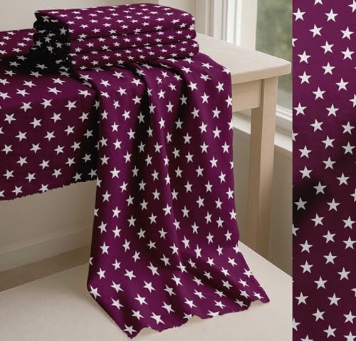 Image of Soimoi Pink Cotton Cambric Fabric Stars Star Printed Fabric 1 Meter 58 Inch Wide