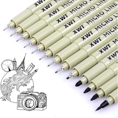 Image of TAZLYN 12 pcs black fine liners pen mandala art pens doodle micron pens set artline fineliner pens microtip pen Waterproof, Fade-Proof, Smudge Proof Drawing Pens for Sketching Anime Artist Drawing