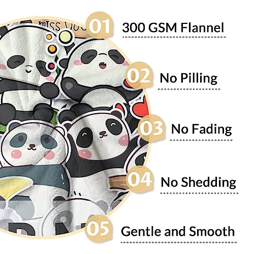 Personalized Panda Blanket Gifts with Name - 40"x50" Cute Throw Blanket for Kids, Adults - Black Soft Fuzzy Blankets for Couch & Sofa
