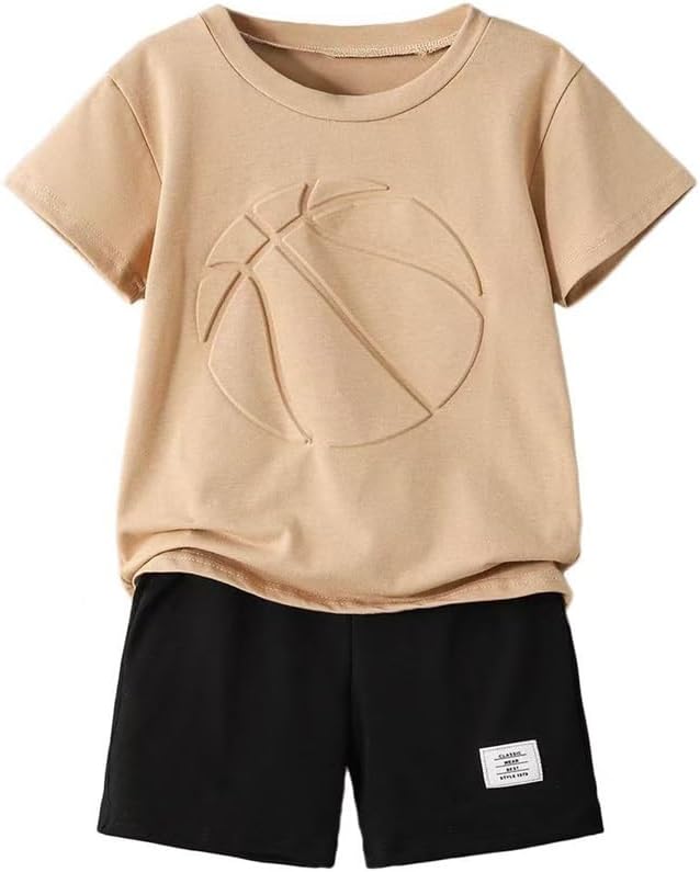 Boys 2 Piece Outfits Short Sleeve Basketball Pattern T-Shirt and Shorts Summer Clot...