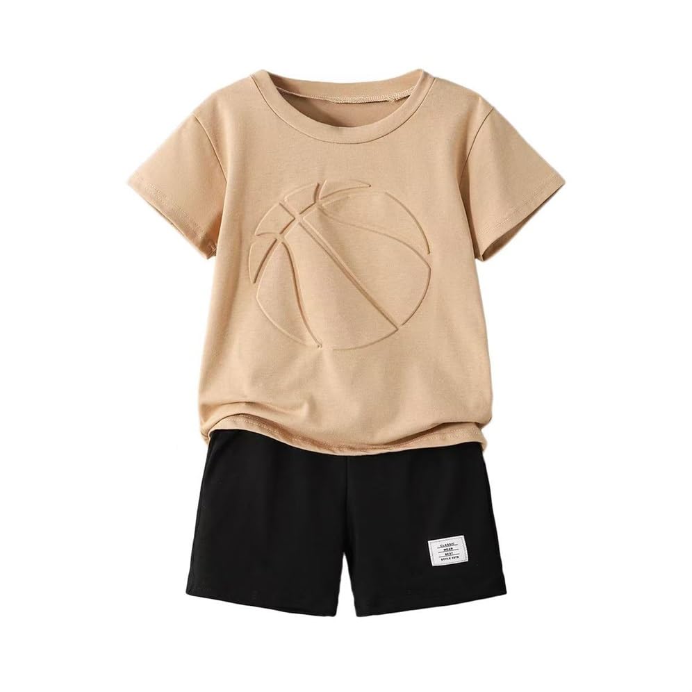 GOLLUNER Boys 2 Piece Outfits Short Sleeve Basketball Pattern T-Shirt and Shorts Summer Clothes for Kids 5-12 Years(Size 11 12)