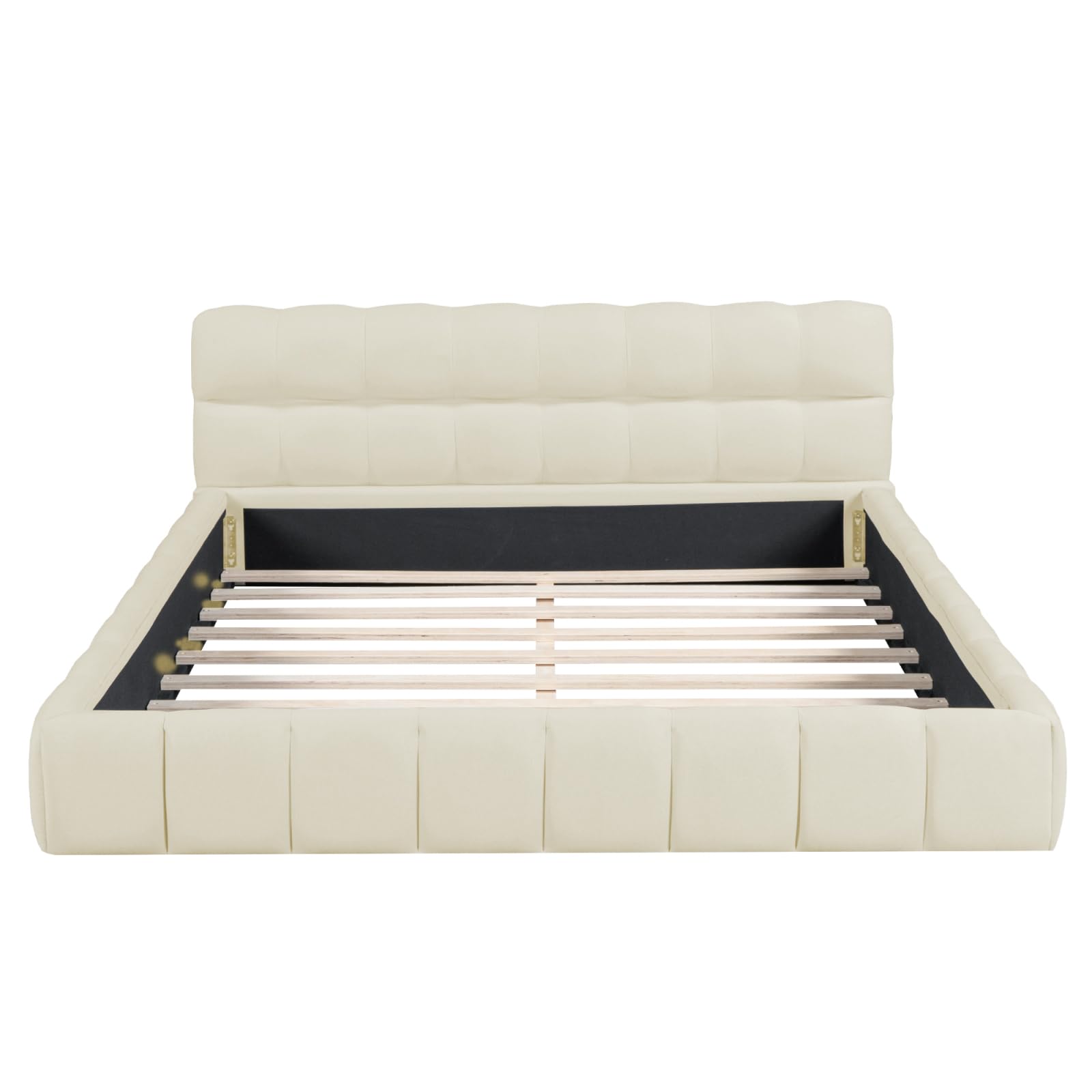 BRILVERDE Letto imbottito Bubble 140x200 cm, letto matrimoniale con rete a doghe, morbida schienale, letto singolo a basso profilo, in lino, colore beige (Beige, 140x200 cm)
