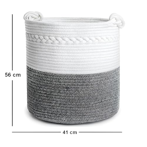 MERAO Extra Large Decorative Cotton Rope Basket 74 L, Blanket Basket Living Room, Laundry Basket, Woven Basket, Toy Storage Baskets Bin, Round Large Basket for Pillows, Towels. (41 x 56 cm) 4 51kQNpmfSKL