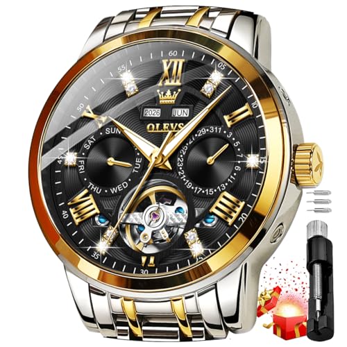 Image of OLEVS Mens Automatic Mechanical Watch Skeleton Tourbillon Luxury Dress Stainless Steel Wrist Watch