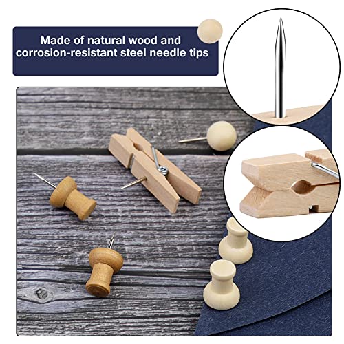 162 Pieces Wooden Push Pins Set With Storage Box,Thumb Tacks Push Pins Walnut Push Pins Cork Board,2 Colors 3 Style For Bulletin Boards Maps Photos Office Home Christmas Supplies (Mixed Color) #TOP2