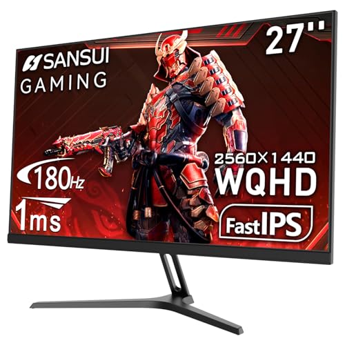 SANSUI-27-Inch-WQHD-2560-x-1440-IPS-Gaming-Monitor-180Hz-1ms-Computer-Monitor-DP-12-x2-HDMI-20-x2-VESA-Mount-120-sRGB-HDR-Eye-Care-Metal-Stand-DP-Cable-Included SANSUI 27 Inch WQHD 2560 x 1440 IPS Gaming Monitor, 180Hz 1ms Computer Monitor, DP 1.2 x2 | HDMI 2.0 x2 | VESA Mount, 120% sRGB HDR Eye Care Metal Stand (DP Cable Included) - Image 1
