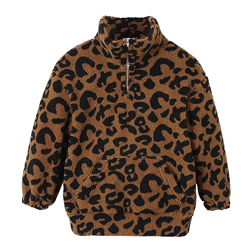 Boys Girls Hoodies Autumn Winter Toddler Boys Girls Long Sleeve Leopard Fleece Hoodie Tops with (Brown, 2-3 Years)