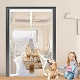 Magnet Insektenschutz Tür 165 x 165 cm Anpassbar, Lichtdurchlässig, Einfache Montage, Selbstschließend, Magnet Fliegengitter Vorhang für Schlafzimmertür, Fenstertür, Weiß