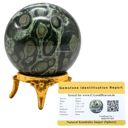 Image of Certified Kambaba Jasper Crystal Ball for Meditation - Premium Crystal Vastu Items for Home and Feng Shui Items for Good Luck - Ideal for Pooja Supplies and Spiritual Practices (1.5 inch Inch)