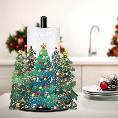 Christmas Paper Towel Holder, Holly Christmas Tree Paper Holder, Winter Holiday Decoration for Kitchen Countertop Bathroom Home Farmhouse, Evergreen Christmas Tree Paper Towel Holders Decor Indoor