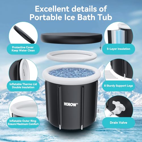 Foto de HOROW Bañera de hielo para atletas, baño de hielo portátil de múltiples capas para terapia de agua fría y recuperación, barril de hielo inflable con tapa, bañera de hielo plegable para el hogar (imagen 6)