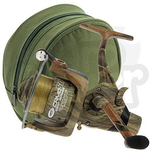 NGT Camo60 Carp Free Runner 3BB Fishing Reel with 12lb Line + Spare Spool + Reel Case
