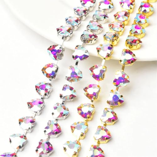 Chaîne cristal verre cœur 10mm strass sertis griffes DIY - 2