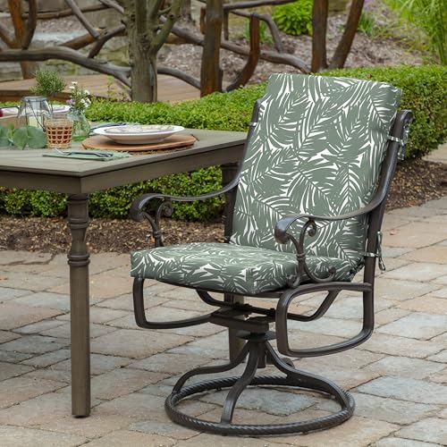 Image of Arden 2-Pack Outdoor Patio Dining Chair Cushion, 20 x 44, Rain-Proof Seat Pad, Fade-Resistant Outdoor Cushion Sage King Palm