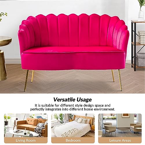 Image of HULALA HOME Modern Velvet Loveseat Sofa with Flower Shaped Back, Comfy Upholstered 2-Seater Sofa with Gold Metal Legs, Small Love Seat Accent Couch for Living Bedroom Leisure Areas, Fushia