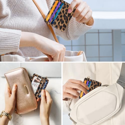 Image of Slim Minimalist Pocket Credit Card Holder Wallet Women | RFID Blocking Lightweight Thin Small Cute Card Cases, Leopard