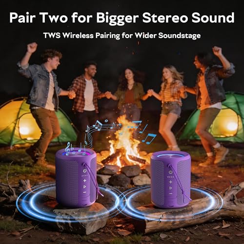 Image of Portable Bluetooth Speaker, IPX7 Waterproof Wireless Speaker with 20W Loud Stereo Sound, 15H Playtime & Beat-Synced RGB Light, Small Outdoor Speaker for Shower,Pool,Beach,Hiking,Gifts(Purple)