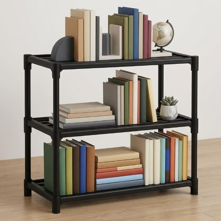 Image of FLOVR Bookshelf for Home and Office Multipurpose Storage Rack Open Book Stand Organizer for Books Magazines Documents Plants and Decorative Items, 3 Layer Book Self