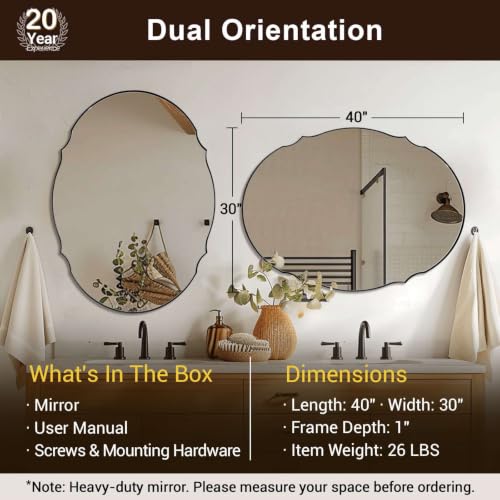Image of ANDY STAR 30x40 Large Brushed Bronze Scalloped Oval Bathroom Vanity Mirror