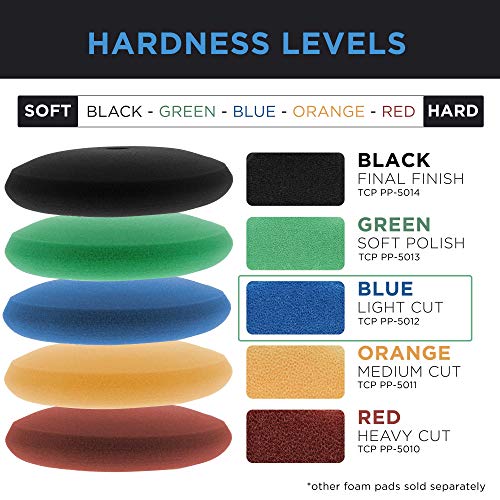 Tcp Global 8" Blue Medium Foam Grip Pad Light Cut Polish Buff - Hook & Loop #TOP4