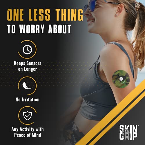 Image of Skin Grip Universal Adhesive Patches for CGM and Insulin Pumps with Cutout (20-Pack), 0.8-Inch Hole, Waterproof & Sweatproof for 10-14 Days, Glucose Monitor Patch, Diabetic Sensor Cover, Camo