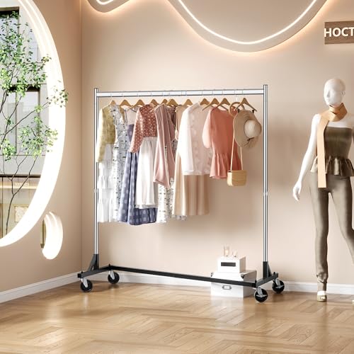 Image of Hoctieon Z Rack, Rolling Clothes Racks with Z-Base, Heavy Duty Garment Rack, Clothing Racks for Hanging Clothes, Sturdy Metal Hanging Holder, Clothes Organizer Rack, Chrome