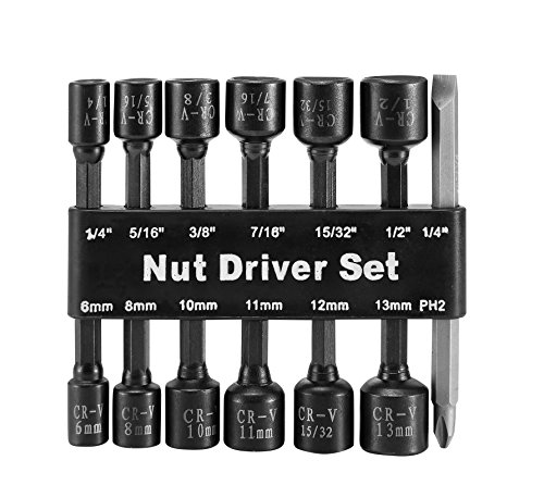 MacWork 14PC Power Magnetic Nut Driver Drill Bit Set Socket Bit Adapter Metric Socket for Wrench Screw 1/4