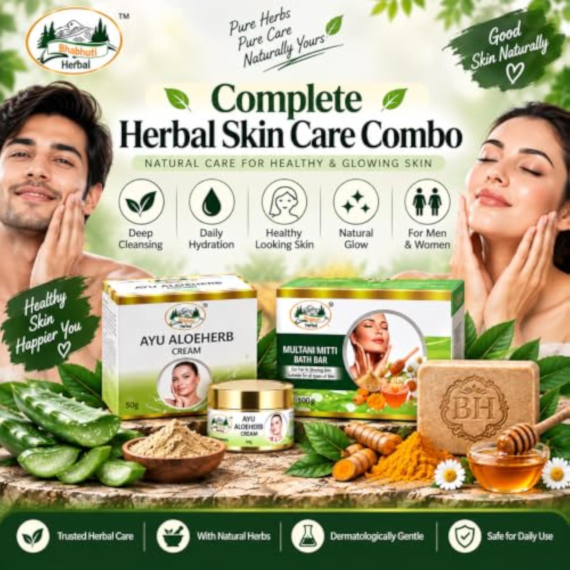 Natural Glowing Skin Nourishing Multani Mitti Soap & AYU ALOEHERB FACE CREAM Combo
