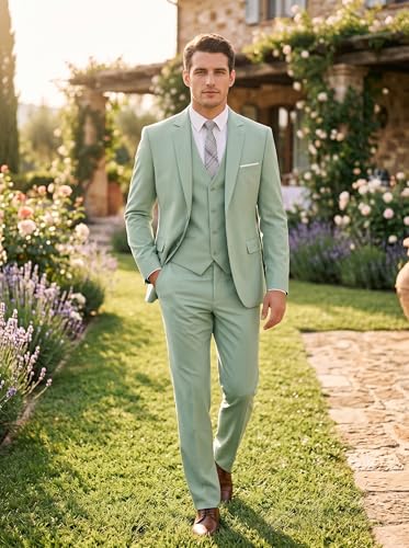 Image of WOMS Men's 3 Piece Suit Slim Fit,Mens Wedding Suit Groom Prom Tuxedo