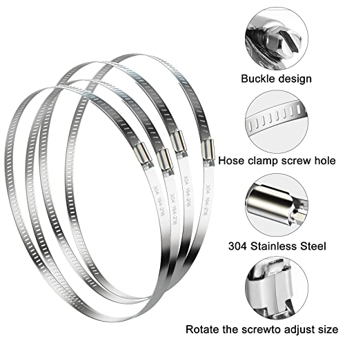 NEBURORA 194-216mm Hose Clip Adjustable 304 Stainless Steel Duct Clamps 4 Pack Worm Drive Hose Clamp Clips 8 inch Diameter Fuel Line Hose Pipe Clamps for Dryer Vent Air Duct Automotive Plumb - Image 3