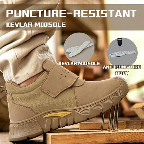 Image of Welding Work Boots for Men Women Slip on Steel Toe Safety Shoes Comfortable Indestructible Work Boots Puncture Proof Lightweight Breathable Construction Shoes
