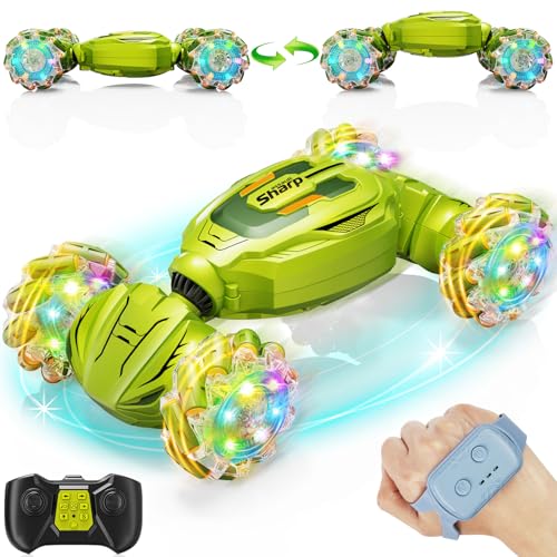 Image of Gesture Sensing RC Stunt Car, Remote Control Car Christmas Birthday Gifts for Kids Age 6-12, 2.4Ghz Hand Controlled Twist Cars, 360 Rotating Off Road Car Toy for Boys Girls Age 6 7 8 9 10 11+(Green)