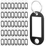 Neyauo 50 Stück Schwarz Schlüsselanhänger Beschriftbar, Schlüssel Beschriftung Anhänger mit Etiketten, Schwarz Schlüsselschilder mit Ring, Schlüssel Anhänger Markierung, für Haustiere, Gepäckstücke