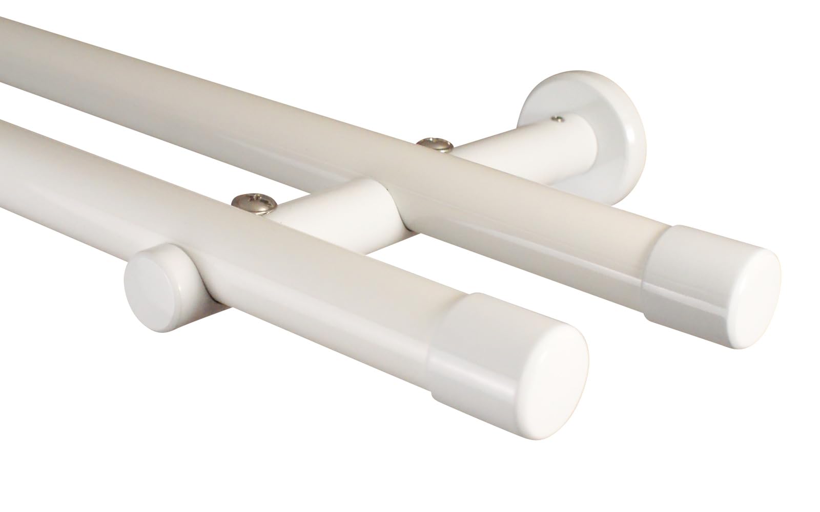 iso-design Gardinenstange weiss 2-läufig 20 mm, Komplettset aus Metall, Vorhangstange zur Wandmontage, Gardinenstangenrohr aus Aluminium, Endstück Kappe 200 cm