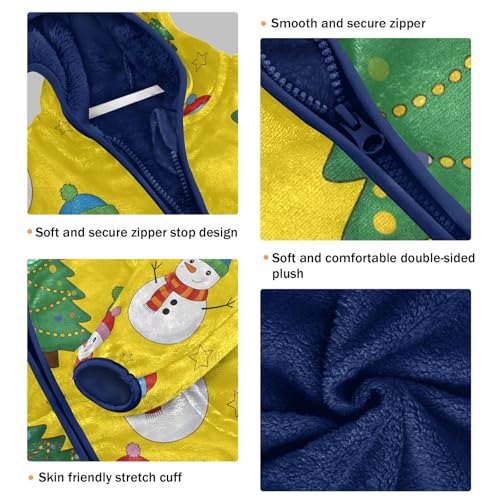 Christmas Trees Snowmen on Yellow Toddler Fleece Jacket Girl Boys Hooded Fleece Jacket Coat Warm Outwear Zip-up 3-10T3