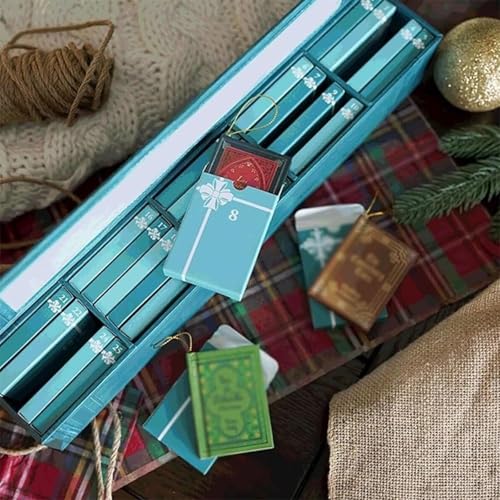 2025 Adventskalender mit 24 Mini-Buch-Anhängern, Weihnachts-Countdown-Kalender mit literarischen Ornamenten zur Dekoration, für Bücherliebhaber als Geschenk