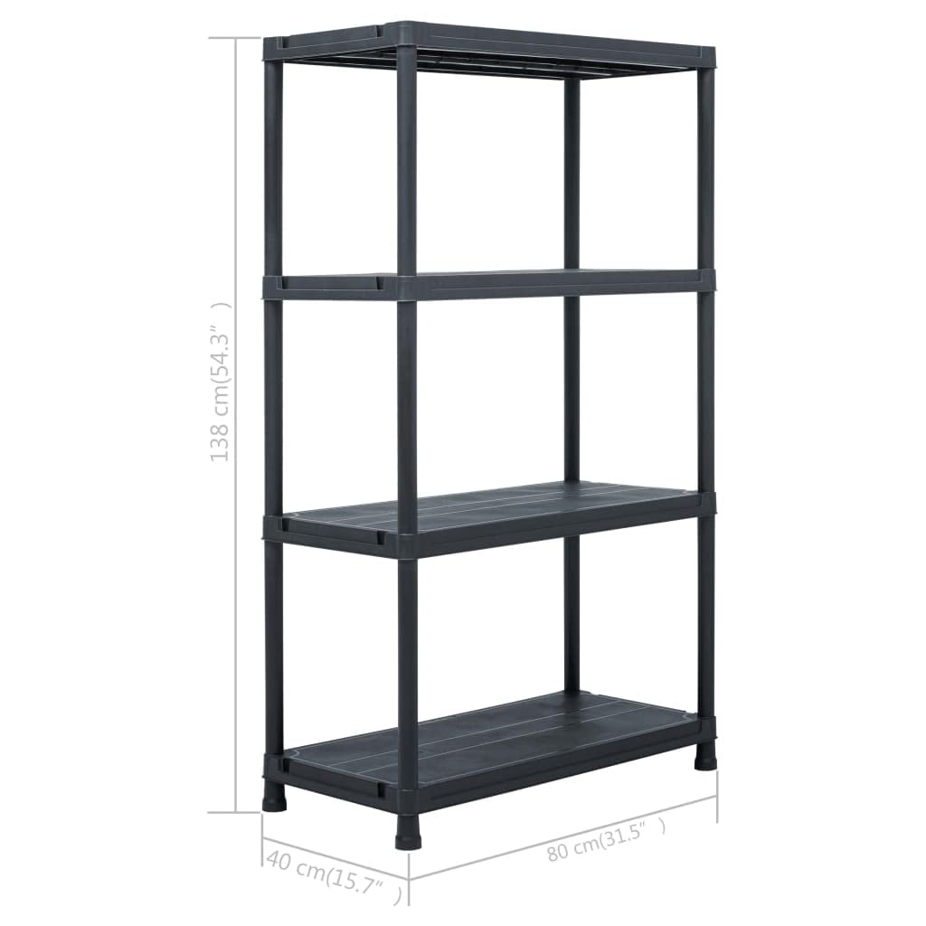 Scaffale portaoggetti nero, 200 kg, 80 x 40 x 138 cm, in plastica, per casa, ufficio, officina, per capannoni, magazzini