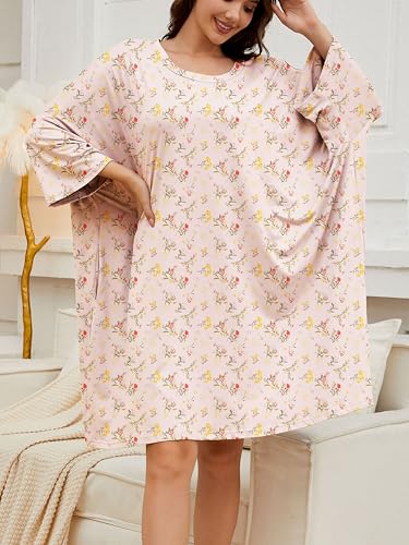 Image of Chunoy Women Oversized Nightgown Short Sleeve Sleepwear Dress with Pockets