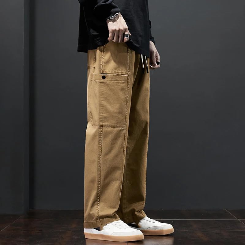 Men's Cargo Pants Solid Color Work Wear Straight Thick Casual Korean Jogger Trousers Male3