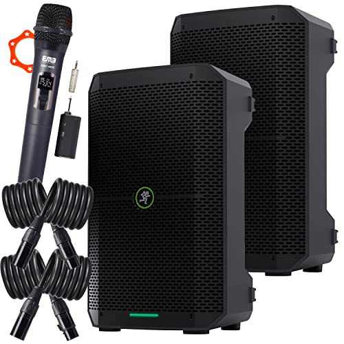 2X Mackie Thump Series, Thump GO 8-Inch Ultra-efficient Class-D Amplifier with Portable Battery-Powered Loudspeaker (Pair) with EMB Cable and EMB Wireless Microphone Bundle
