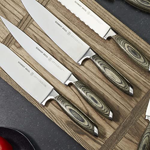 Schmidt Brothers -Bonded Ash- 15-Piece Knife Set, High-Carbon Stainless Steel Cutlery With Downtown Acacia And Acrylic Magnetic Knife Block And Knife Sharpener #TOP2