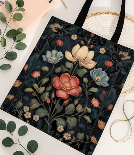 Bolso Tote de Lona Floral Estético Reutilizable para Mujer miniatura 5