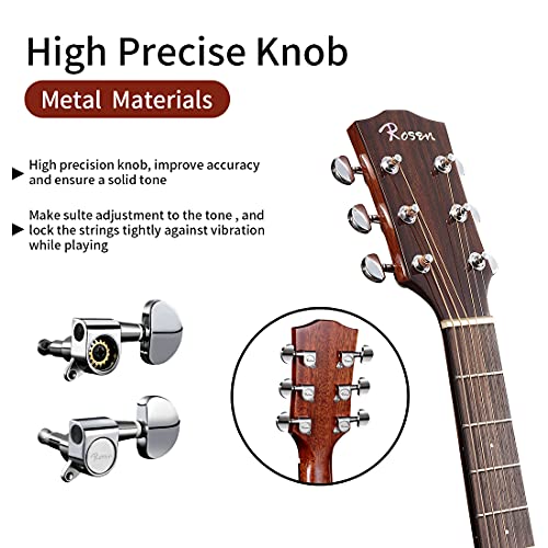 Rosen G31 Dreadnought Acoustic Guitar Soild Mahogany Top 41 Inch Guitarra Full Size With Gloss Finish Bundle Starter Kit With Gig Bag, Tuner, Strings, Strap, And Picks #TOP3