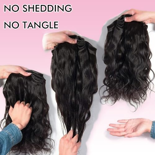 Vilsai Body Wave Human Hair Bundles With Closure (16 18 20 +14) Brazilian 2X6 Hd Lace Closure With Bundles 10A Grade Unprocessed Virgin Hair Bundles With Closure Natural Black Color thumb #3