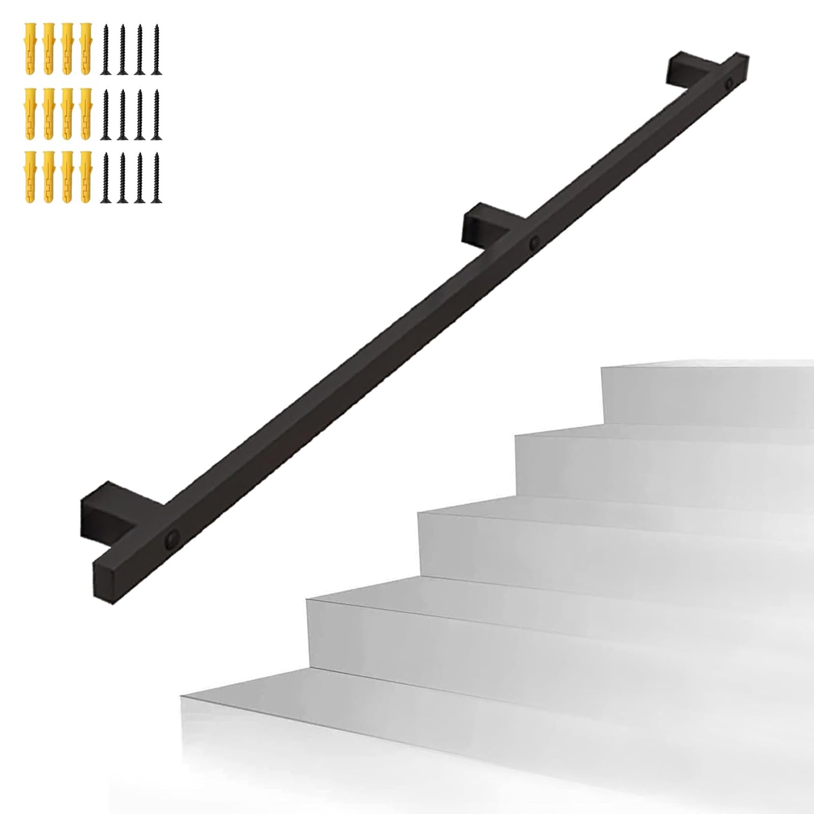 Gyeqxkt Black Outdoor Handrail Stair Railing 1M To 6M Adjustable Support Kit Wrought Iron Balustrade For Wall Mounted Stairs Complete Guardrail System