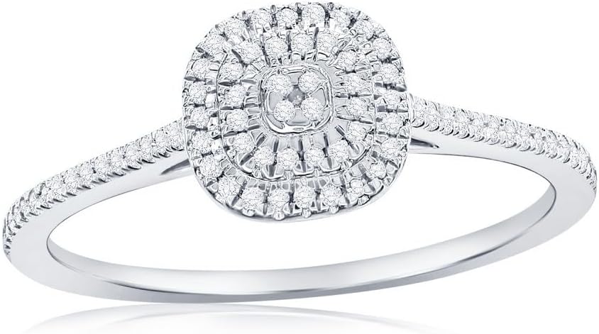 Real Diamond Rings for Women in Sterling Silver - Engagement, Promise Anniversary, Genuine Fine Diamond Rings in Multiple Shapes and Styles