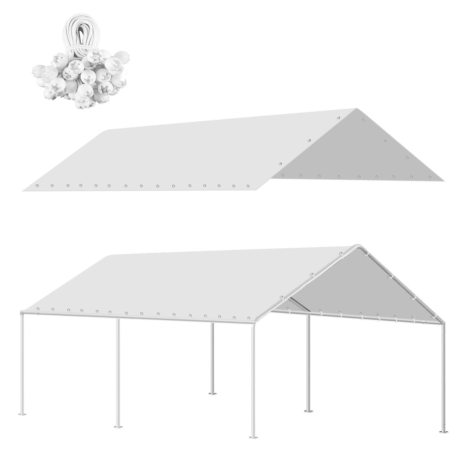 Photo 1 of 10x20Ft Carport Replacement Canopy Cover, Heavy Duty Waterproof Garage Top Shelter Cover Car Canopy with Ball Bungees(Frame Not Include)