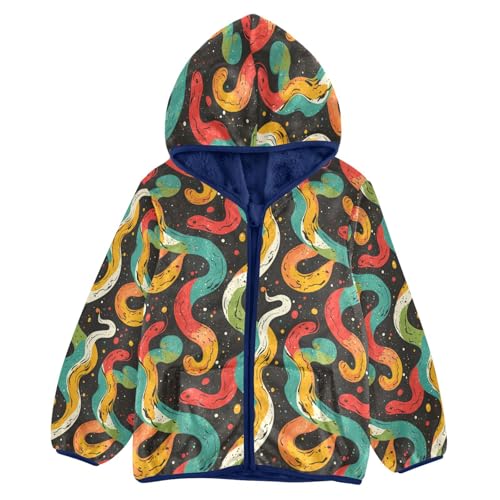 Colorful Snake Silhouette Toddler Fleece Jacket Girl Boys Hooded Fleece Jacket Coat Warm Outwear Zip-up 3-10T